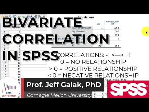 Thumbnail for Bivariate Correlation in SPSS  (SPSS Tutorial Video #15) - Pearson, Spearman, and Kendall's Tau-B