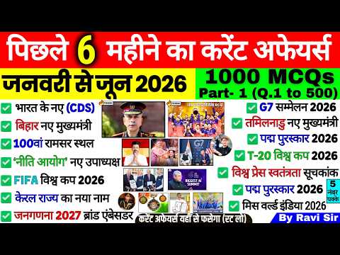 Last 6 Months Current Affairs 2026 | January 2026 to June 2026 | Imp railway Group d ssc cgl ntpc