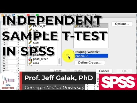 Thumbnail for Independent Sample t-Test in SPSS Tutorial (SPSS Tutorial Video #13) - Comparing Two Groups