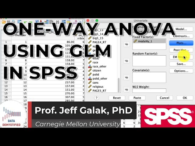 One Way ANOVA (Analysis of Variance) w/ GLM in SPSS (SPSS Tutorial Video #17); General Linear Model cover